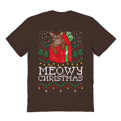 Rerun Island Men's Meowy Christmas Short Sleeve Graphic Cotton T-Shirt