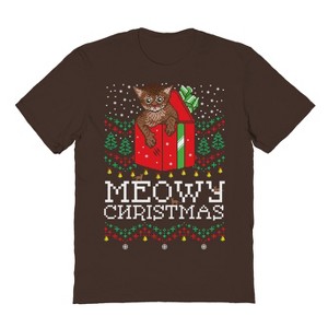 Rerun Island Men's Meowy Christmas Short Sleeve Graphic Cotton T-Shirt - 1 of 1