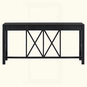KIGFTSOD Acacia Veneer Console Table with 4 Spacious Drawers & Crisscross Design, Open Storage for Farmhouse Living Room, Kitchen, Hallway - 1 of 4