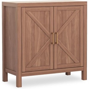 Jojoka Farmhouse Storage Cabinet,X-Shaped Double Door Kitchen Storage with 2 Adjustable Shelves for Living Room,Oak - 1 of 4