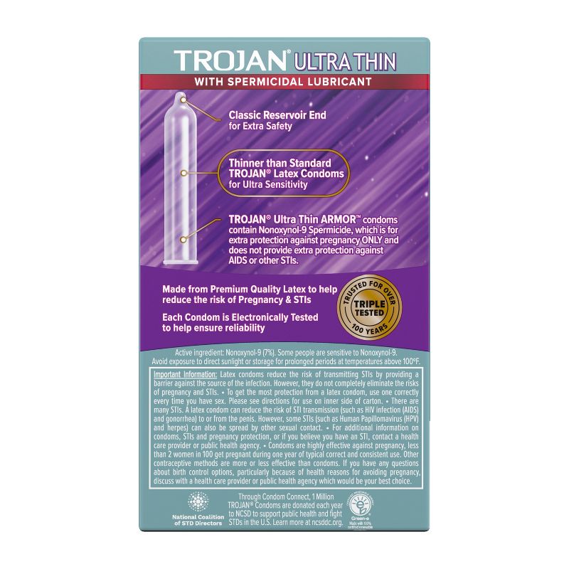 Trojan Armor Ultra Thin Spermicidal Lubricated Latex Condoms - 12ct, 3 of 12
