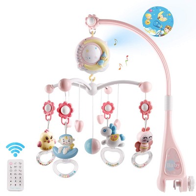 Babyluv"Baby Musical Crib Mobile with Rotating Lights, Star Projection, Rattle, Music Box & Remote"Pink