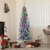 HOMCOM 6 ft Pre-Lit Pencil Christmas Tree, Artificial Flocked Xmas Tree with 170 Dual Color LED Lights, 429 Tips and Metal Stand, Green - 2 of 4