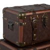 Set of 3 Traditional Faux Leather and Wood Storage Case Trunks Brown - Olivia & May - 4 of 4