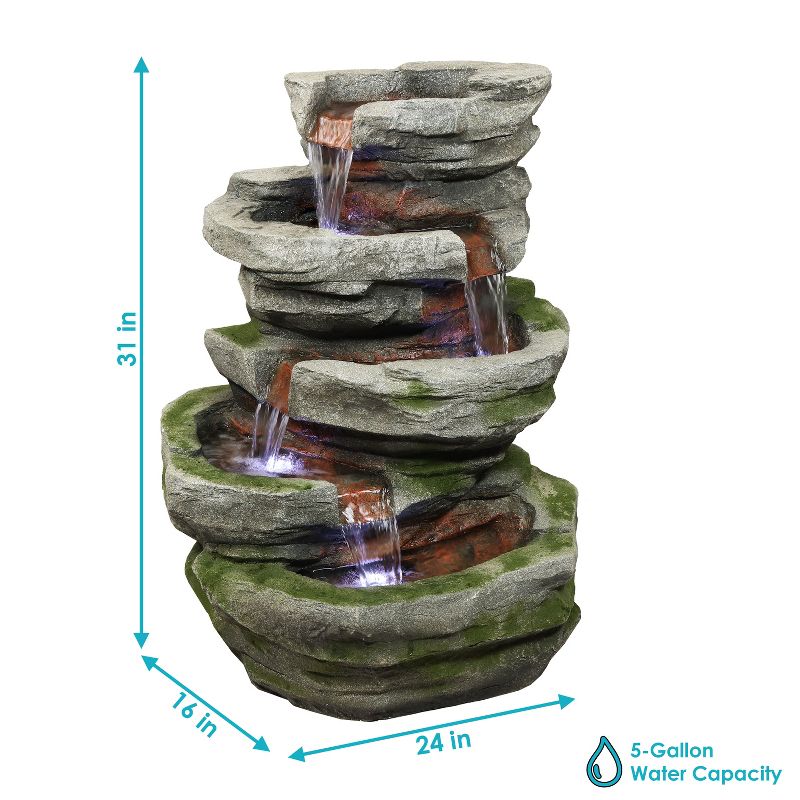 Sunnydaze 31"H Electric Polyresin and Fiberglass Lighted Cobblestone Waterfall Outdoor Water Fountain with LED Lights, 4 of 12