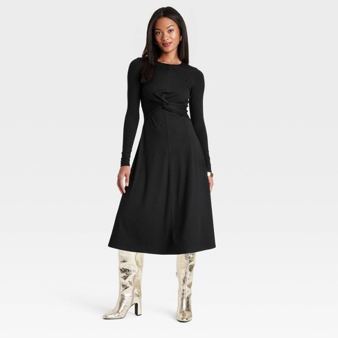 Women's Long Sleeve Twist-Front Midi Dress - A New Day™ - image 1 of 3