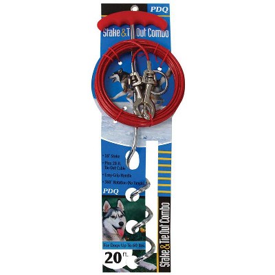PDQ Boss Pet Silver / Red Vinyl Coated Cable Dog Tie Out Stake Large