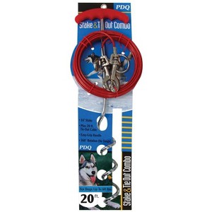 PDQ Boss Pet Silver / Red Vinyl Coated Cable Dog Tie Out Stake Large - 1 of 1