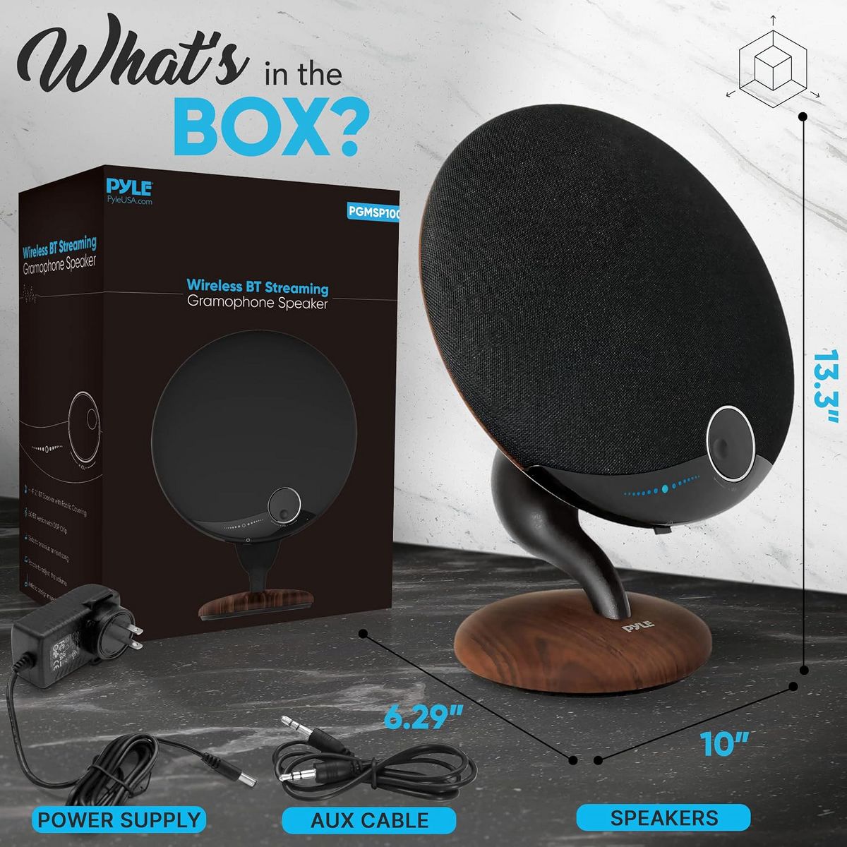 Pyle Wireless BT Streaming Gramophone Speaker with Built-In Subwoofer - Oak Finish - thumbnail 7