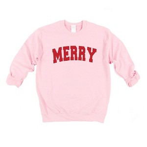 Simply Sage Market Women's Graphic Sweatshirt Merry Varsity White Outline - 1 of 4