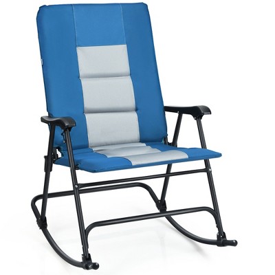 Blue and Gray Foldable Steel Rocking Chair with Armrests
