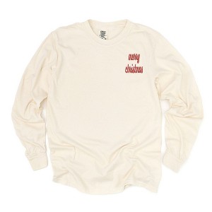 Simply Sage Market Women's Embroidered Merry Christmas Bold Cursive Long Sleeve Garment Dyed Tee - 1 of 3