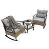 Nertpow 3-Piece Outdoor Rattan Rocking Chair Set with Side Table, Grey Wicker Patio Leisure Chair Set - 3 of 4