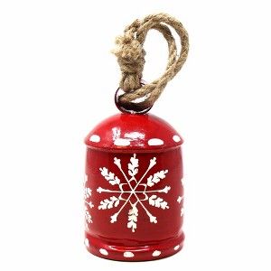 Slickblue 5.5" Handpainted Metal Holiday Bell – Snowflake Design with Wooden Clapper and Rope for Hanging - 1 of 3