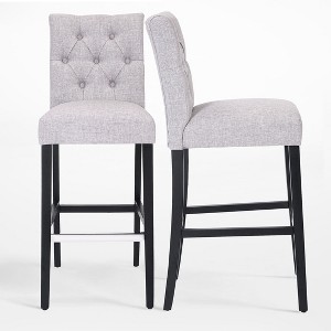 WestinTrends 29" Linen Fabric Tufted Bar Stool (Set of 2) - 1 of 4