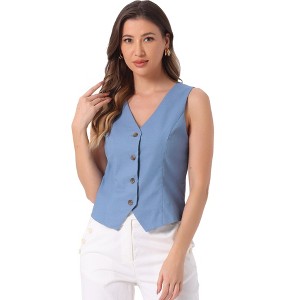 INSPIRE CHIC Women's Fashion Sleeveless Button Down V Neck Crop Summer Vest - 1 of 4