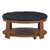 JUJABU Oversized Round Button Tufted Ottoman Coffee Table with Wheels, Wood Shelf and Waterproof Linen for Living Room - 2 of 4