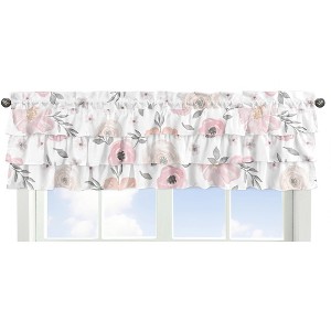 Sweet Jojo Designs Window Valance Treatment 54in. Watercolor Floral Pink and Grey - 1 of 4