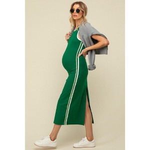 Pinkblush Green Sleeveless Contrasting Stripe Maternity Maxi Dress - 1 of 4