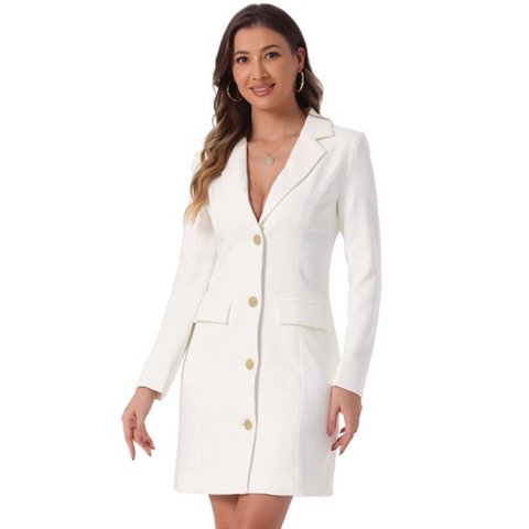 Женские платья INSPIRE CHIC Women's Casual Notched Lapel Collar Office Work Blazer Dress X-Small White