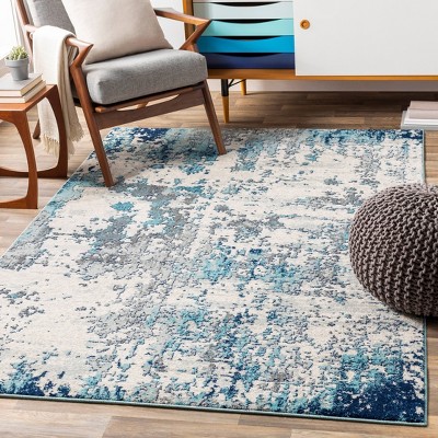 Livabliss 5'3" Round Blue and Gray Polypropylene Rug