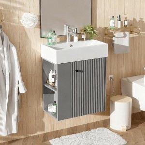 21.6 inch Modern Floating Bathroom Vanity with Ceramic Basin - Perfect for Small Bathrooms, Left side storage - 1 of 4