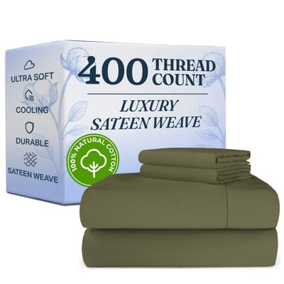 100% Cotton 400 Thread Count 4 Piece Sheet Set - Soft & Cozy Sateen Bed Sheets - CGK Linens