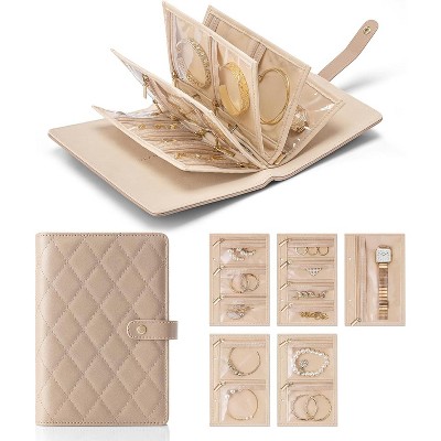 Travel Jewelry Organizer Case,Jewelry Storage Book Ring Binder with Clear Zipper Velvet Pouch Bag