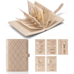 Travel Jewelry Organizer Case,Jewelry Storage Book Ring Binder with Clear Zipper Velvet Pouch Bag - 1 of 4