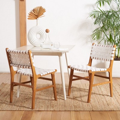 Taika White and Natural Woven Leather Dining Chair Set