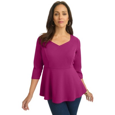 Jessica London Women's Plus Size Knit Crepe Sweetheart Neck Top