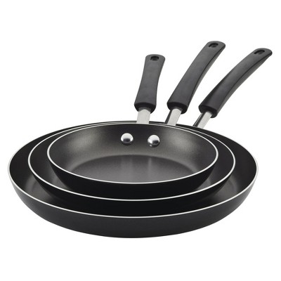 LunaLulinlk Easy Clean 3 Piece Aluminum Nonstick Frying Pan Set, Black