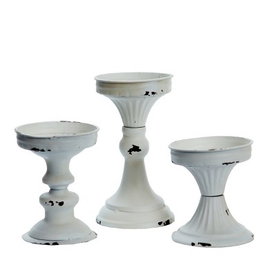 VIP Metal 8 in. White Candle Holder Set of 3