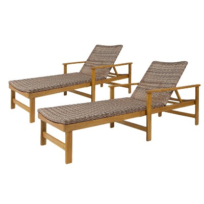 Hampton 2Pk Acacia Chaise Lounge: Weather-Resistant, Adjustable - Christopher Knight Home