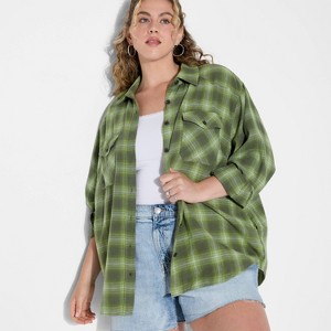 Women's Oversized Long Sleeve Collared Flannel Shirt - Wild Fable™ - 1 of 3