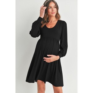 Hello Miz Women's Long Sleeve Empire Waist U Neck Maternity Dress - 1 of 4