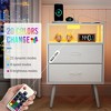 QingMoon Modern Nightstands Set of 2, Bedside Tables with Fabric Drawers and Charging Station, Wooden End Tables for Bedroom and Living Room - 3 of 4