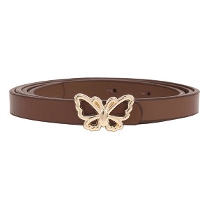INSPIRE CHIC Women's Reversible Faux Leather Extra Skinny Thin Butterfly Gold Buckle Belts 0.5" Width 1Pc - 1 of 4