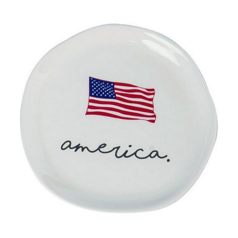 Transpac  American USA Flag Red White Blue Cermaic Sentiment Plate Set of 4, Dishwasher Safe, 5.5", 4 of 6