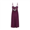 Clotth Women's Luxurious Satin Lingerie Set - Deep V-Neck Backless Babydoll with Padded Cups, belt & Robe, Silky Sleepwear Set, Purple - L - 4 of 4