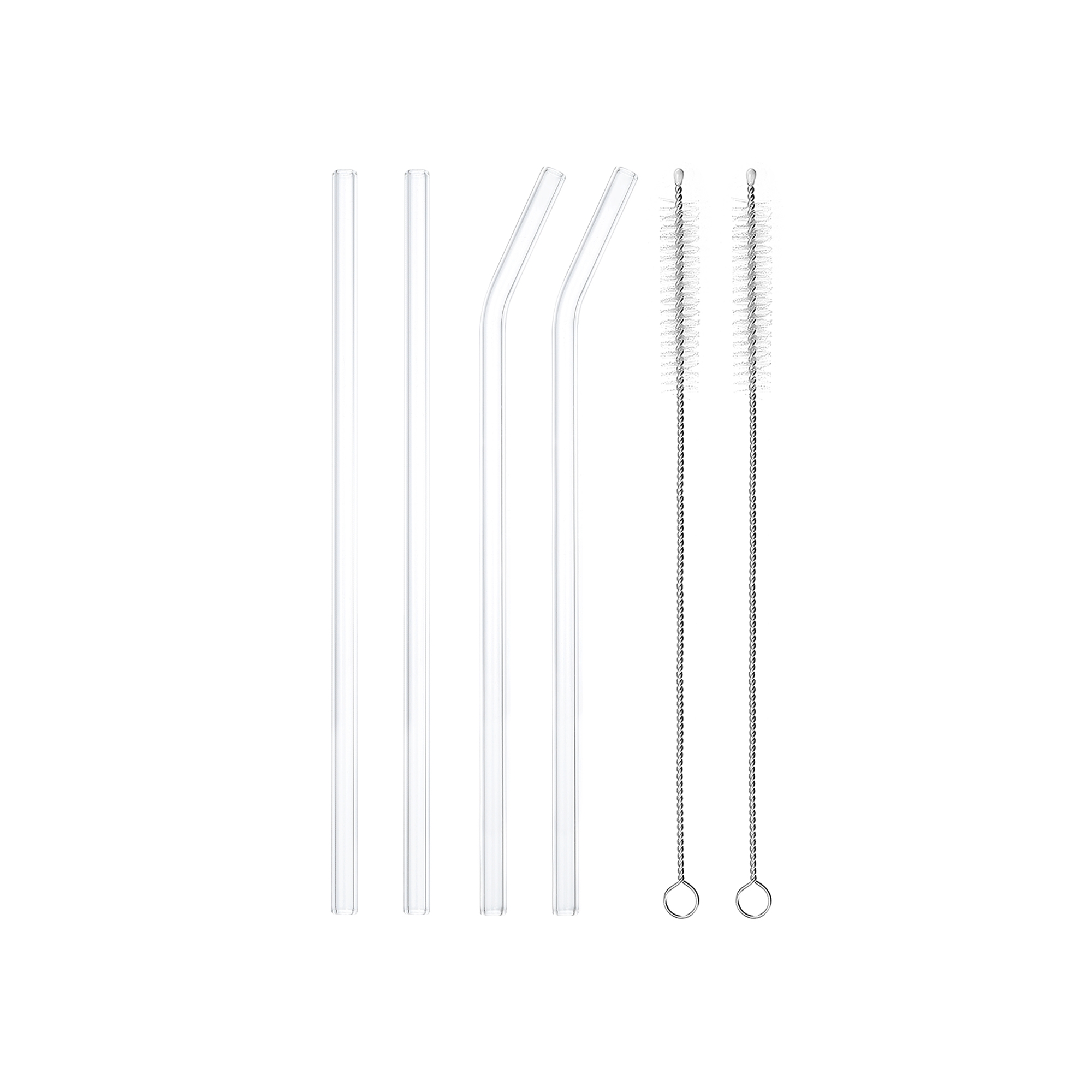 Unique Bargains Reusable Smooth Glass Straws with Two Cleaning Brushes 4 Pcs 9.06" x 0.32"