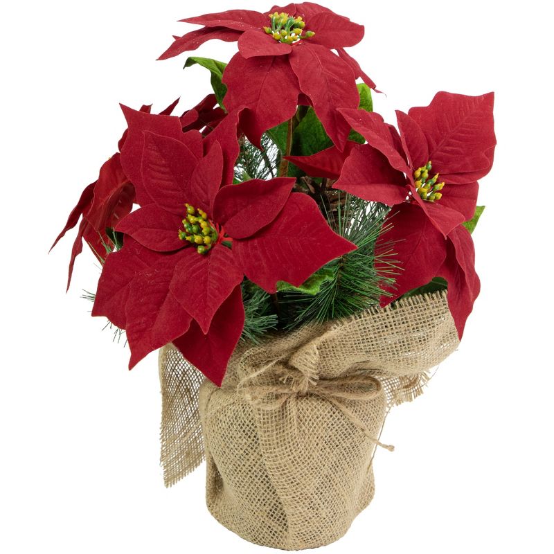 Northlight 13.5" Red Poinsettia with Pine Cones Artificial Christmas Floral Arrangement, 1 of 5