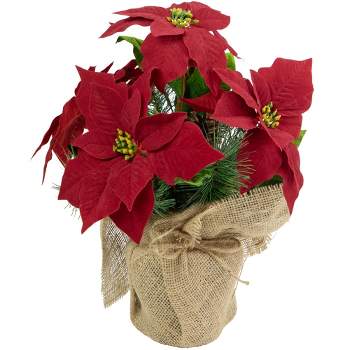 Northlight 13.5" Red Poinsettia with Pine Cones Artificial Christmas Floral Arrangement