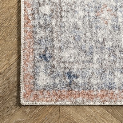 Peach Floral Soft Synthetic 5' x 8' Easy Care Area Rug