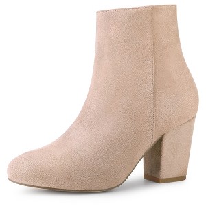 Allegra K Women's Round Toe Side Zip Chunky Heel Ankle Boots - 1 of 4