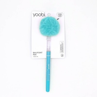 Yoobi Ballpoint Pen Pom Pom Aqua Glitter Wand Black Ink