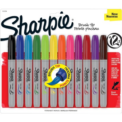 Sharpie Permanent Marker, Brush Tip, Assorted Color, set of 12