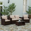 Merrick Lane 4 Piece Patio Set Contemporary Loveseat, 2 Chair and Coffee Table Set with Back Pillows and Seat Cushions - 2 of 4