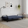 RealRooms Karli Black Metal Arm Futon Frame with 6" Blue Mattress and extra Black Slipcover - 3 of 4