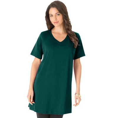 Roaman's Plus Size Cotton Short Sleeve V-Neck Ultimate Tunic